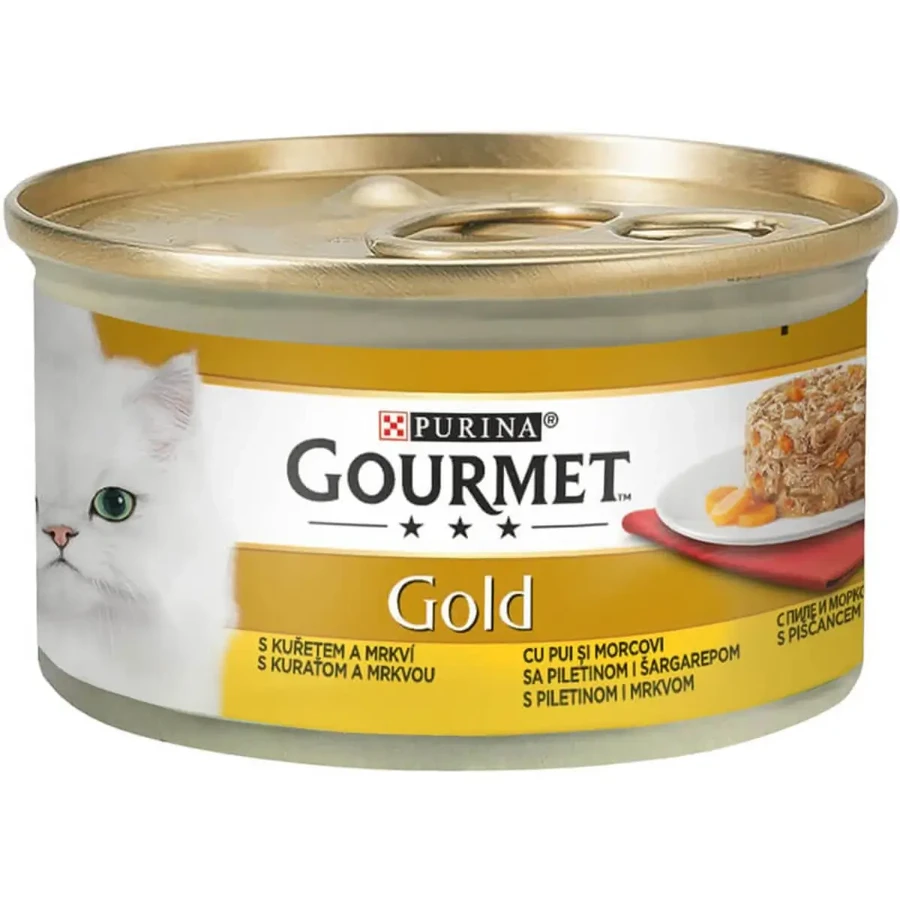 PURINA Gourmet Gourmet Gold Savoury Cake, Курка з морквою, консервований вологий корм для котів, (шматочки м'яса), 85г: ціни та характеристики
