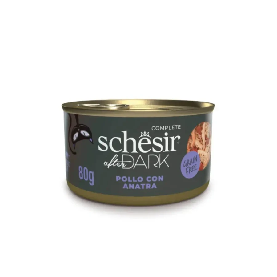SCHESIR After Dark, Курка та качка, консерви вологі беззернові для котів, (в супі), 80г: ціни та характеристики