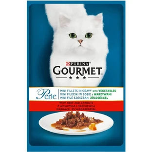 PURINA Gourmet Pearls, яловичина, морква та овочі, вологий корм для котів у пакетиках, (в соусі), 85г