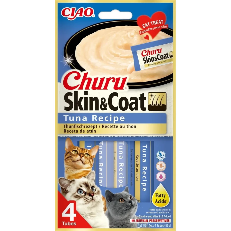 INABA Churu Churu Skin&Coat, тунець, пакетик функціональних беззернових ласощів для котів, шкіра та шерсть, (топпінг), 56г: ціни та характеристики