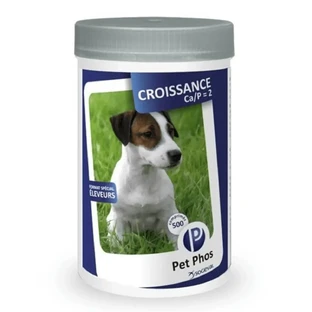 PET PHOS PHOS Croissance Ca/P=2, XS-M, добавка для кісткової системи для собак молодого віку, пляшка, 500 таблеток