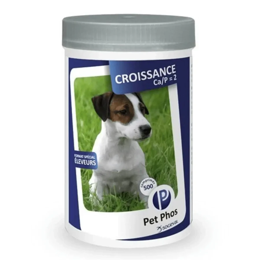 PET PHOS PHOS Croissance Ca/P=2, XS-M, добавка для кісткової системи для собак молодого віку, пляшка, 500 таблеток: ціни та характеристики