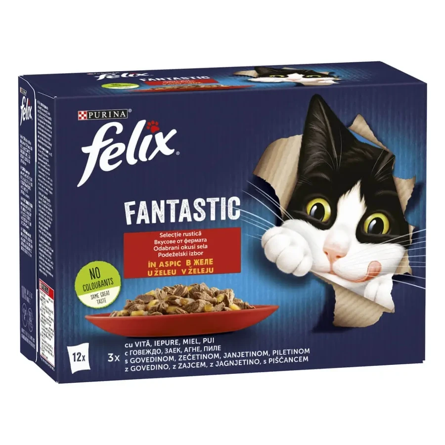PURINA Felix Fantastic, 4 смаки (Курка, Віта, Кролик, Ягня), змішаний пакет, вологий корм для котів у пакетиках, (в аспіко), 85г х 12: ціни та характеристики
