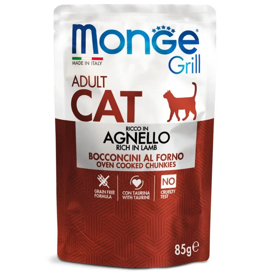 MONGE Grill, ягня, пакетик вологого беззернового корму для котів, (в аспіді), 85г: ціни та характеристики