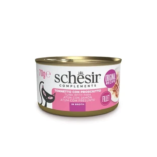 SCHESIR Complementary In Broth, тунець та шинка, консерви для вологих котів, (в супі), 70г