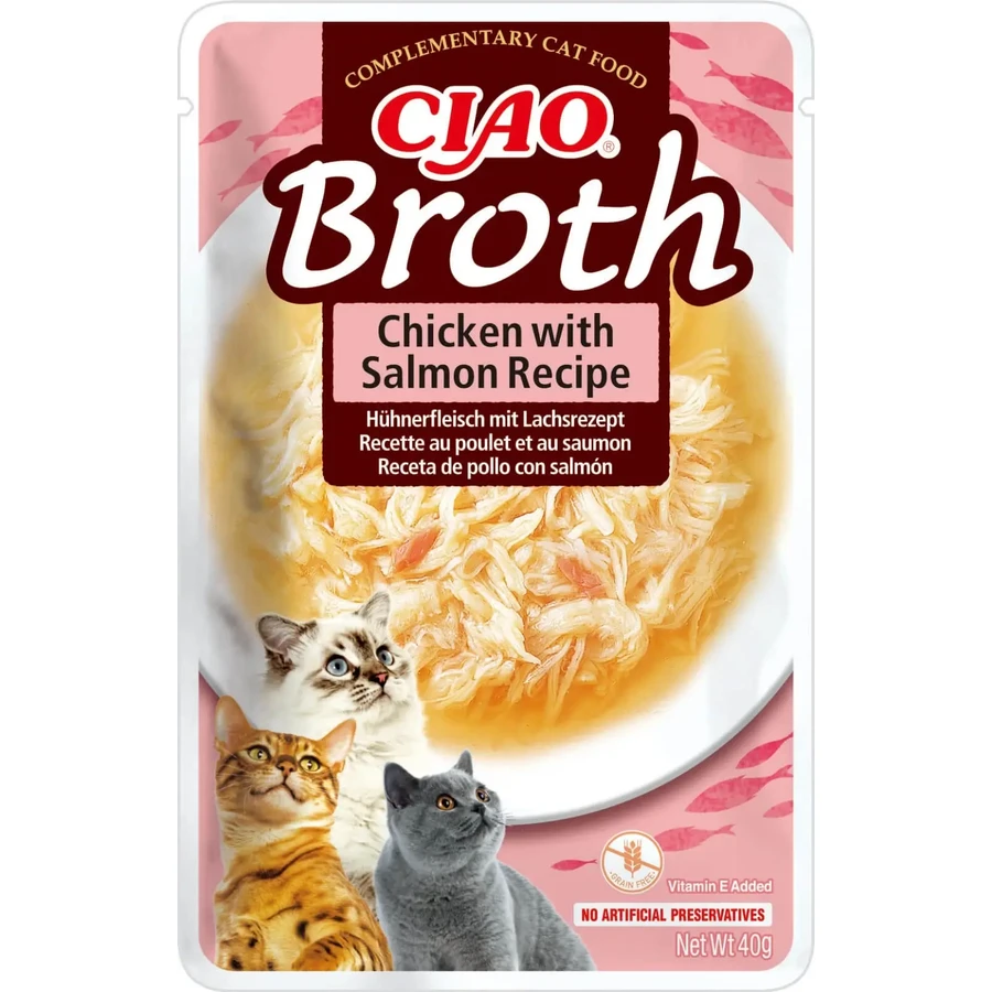 INABA Ciao Broth, лосось, пакетик вологого беззернового корму для котів, (в супі), 40г: ціни та характеристики