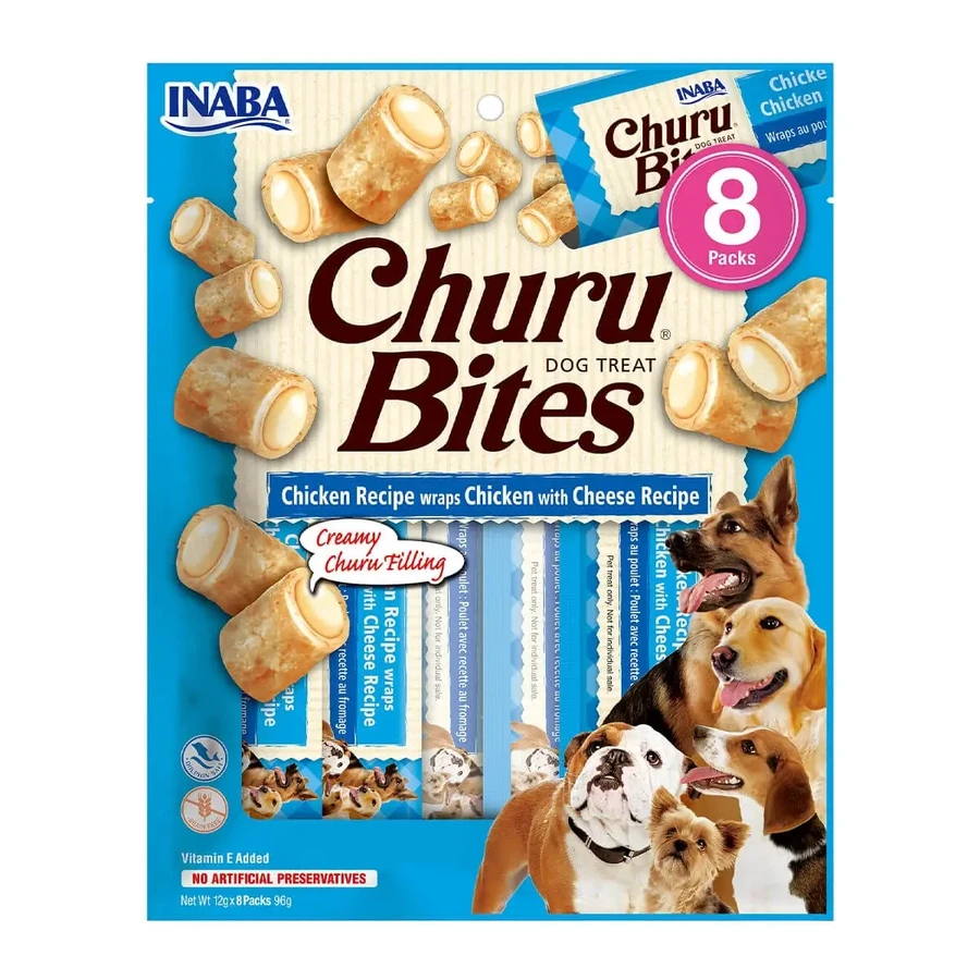 INABA Churu Bites, курячі ласощі з сиром, беззернові ласощі для собак, фаршировані ласощі для собак, 12г х 8: ціни та характеристики