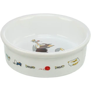 TRIXIE Cat & Mouse, миска для кошек, круглая, керамика, белая, 0,2 л, ⌀12 см