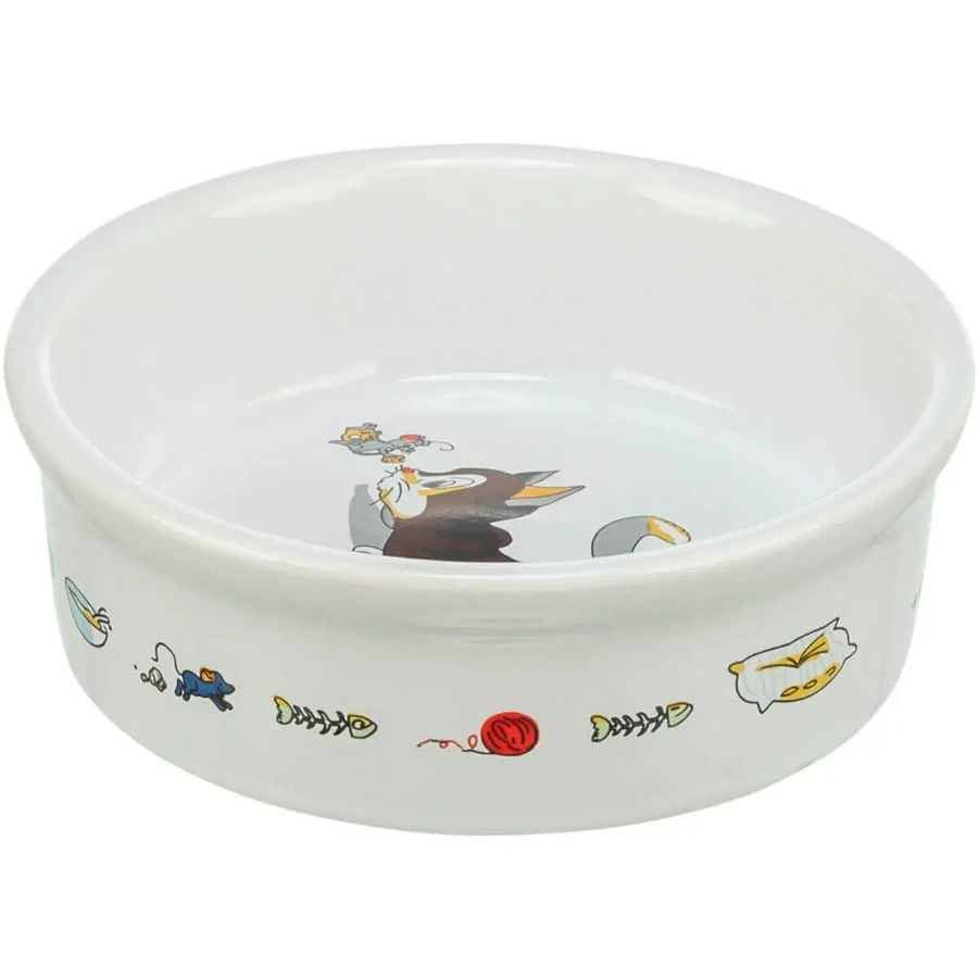 TRIXIE Cat & Mouse, миска для кошек, круглая, керамика, белая, 0,2 л, ⌀12 см: цены и характеристики