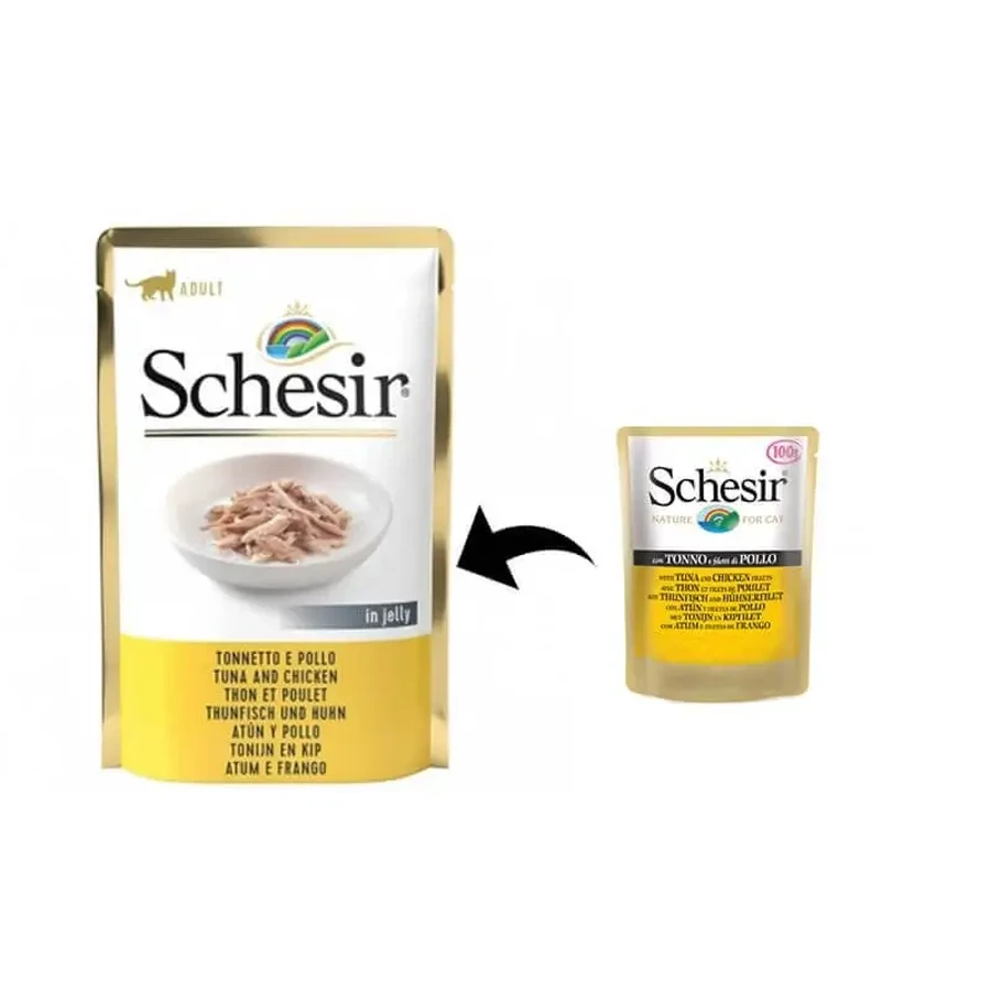 Schesir Cat Тунець та куряче філе в желе, 85 г: ціни та характеристики