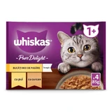 WHISKAS Pure Delight Selections Poultry, Chicken and Turkey, саше влажный корм для кошек, (в аспираторе), мультипак, 85г x 4