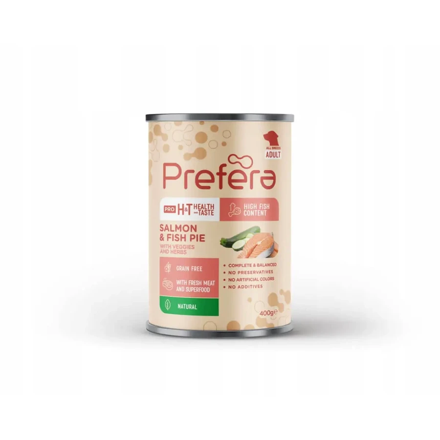PREFERA Pro H&T H&T Fish Pie, XS-XL, Лосось и кабачки, консервированный беззерновой влажный корм для собак, (паштет), 400г: цены и характеристики