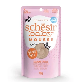 SCHESIR Baby Mousse, лосось та курка, пакетик беззернового вологого корму для котів молодшого віку, (мус), 70г