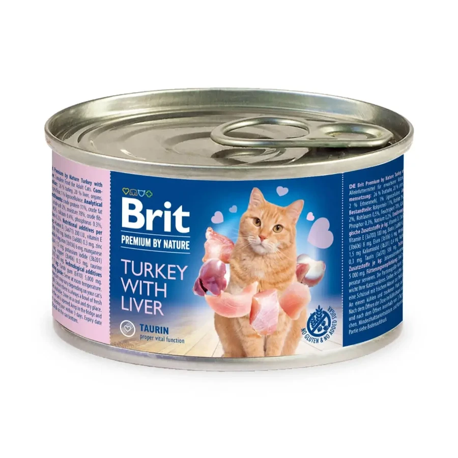 BRIT Premium By Nature, Индейка и печень, консервированный влажный беззерновой корм для кошек, (паштет), 200 г: цены и характеристики