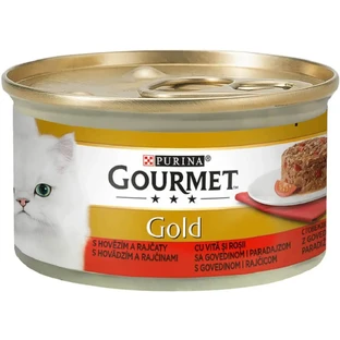 PURINA Gourmet Gourmet Gold Savoury Cake, Говядина с томатами, консервированный влажный корм для кошек, (кусочки мяса), 85г