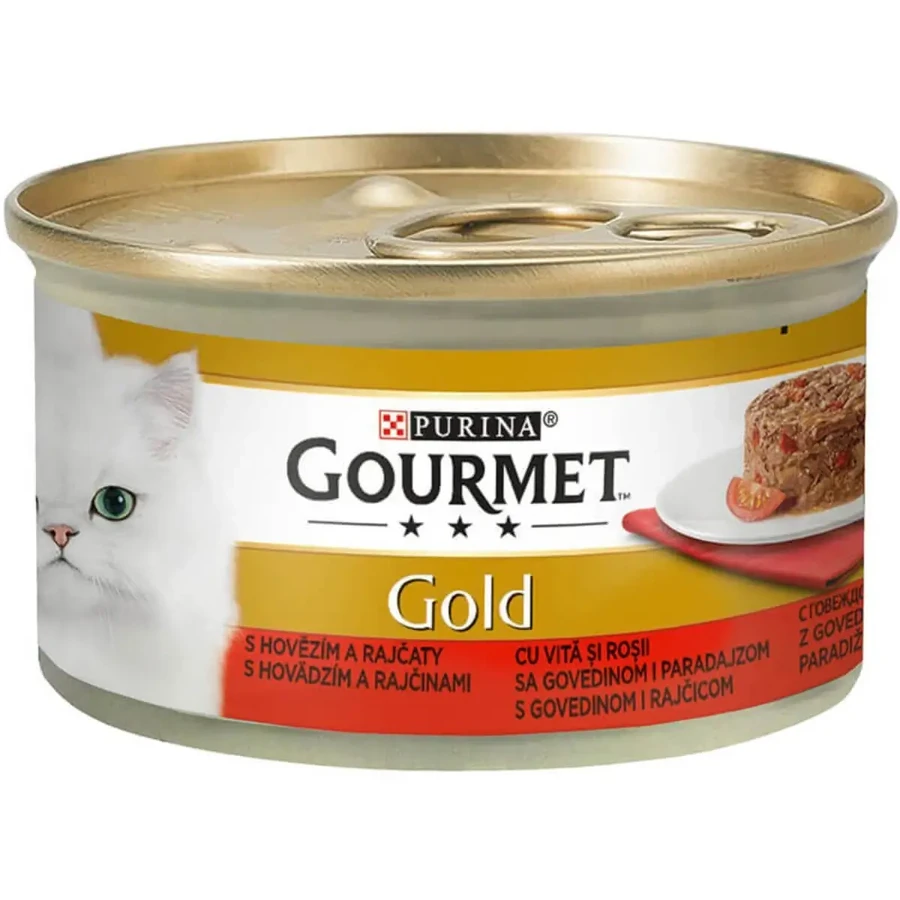 PURINA Gourmet Gourmet Gold Savoury Cake, Говядина с томатами, консервированный влажный корм для кошек, (кусочки мяса), 85г: цены и характеристики