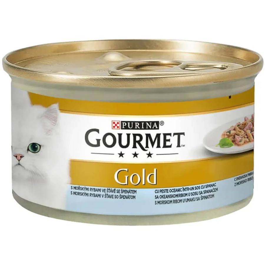 PURINA Gourmet Gourmet Gold Double Pleasure, океанічна риба зі шпинатом, консерви для вологих котів, (в соусі), 85г: ціни та характеристики