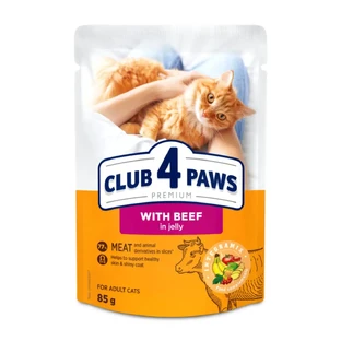 CLUB 4 PAWS, Яловичина, вологий корм для котів у пакетиках, (в аспіді), 85г