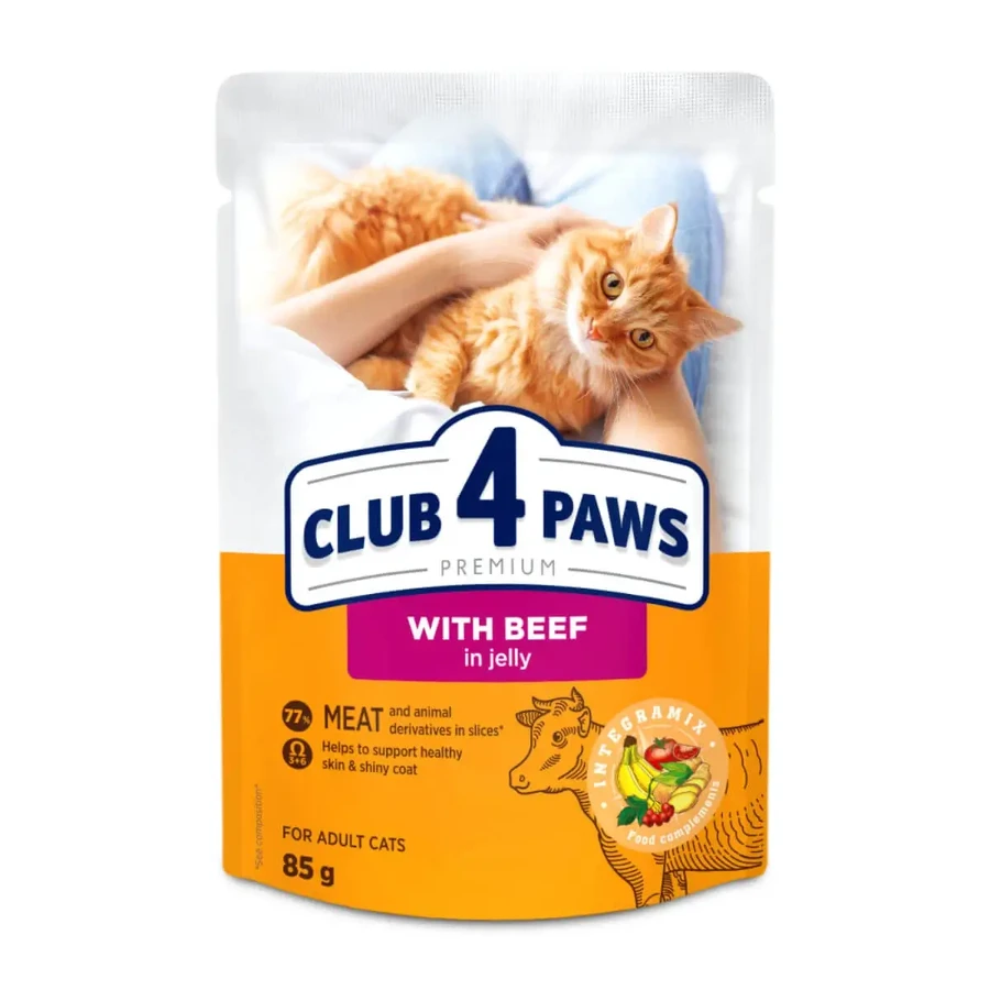 CLUB 4 PAWS, Говядина, саше влажный корм для кошек, (в аспираторе), 85 г: цены и характеристики