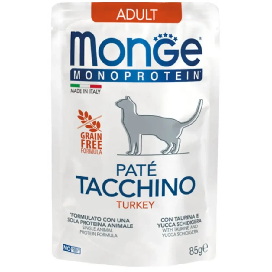 MONGE Monoprotein, Turkey, саше, однобелковый влажный корм для кошек без злаков, (паштет), 85 г: цены и характеристики