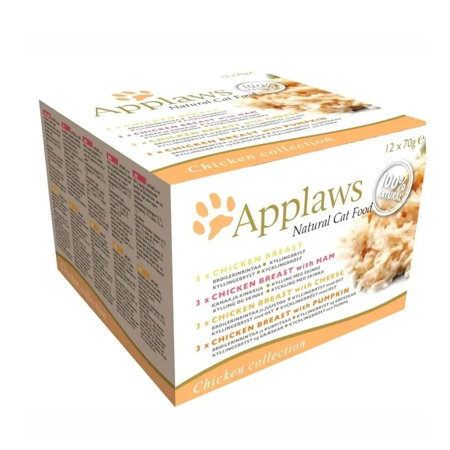 APPLAWS Chicken Selection Multipack, 4 вкуса (курица, курица с ветчиной, курица с тыквой, курица с сыром), смешанная упаковка, консервированный влажный корм для кошек, 70 г x 12: цены и характеристики