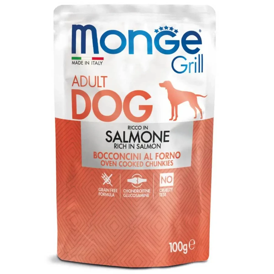 MONGE Grill, XS-XL, лосось, вологий корм для собак у пакетиках, (у власному соку), 100г: ціни та характеристики