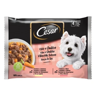 CESAR Selections, 2 вкуса, смешанная упаковка, саше влажного корма, (в соусе), 100г x 4