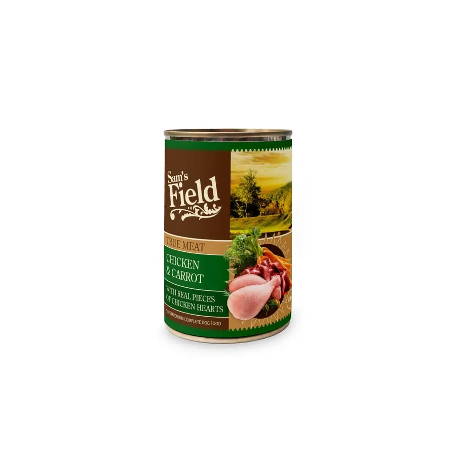 SAM'S FIELD True Meat, XS-XL, з куркою та морквою, консерви для вологих собак, беззерновий вологий корм, (в ассіці), 400г: ціни та характеристики