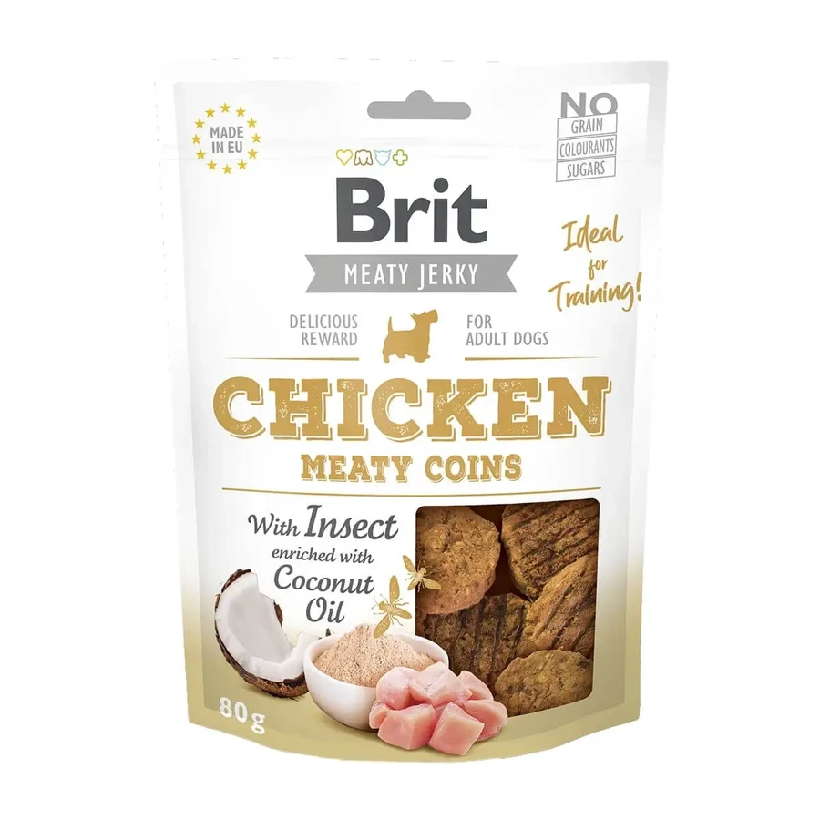 BRIT Jerky Jerky Chicken with Insect Meaty Coins, лакомства для собак, Куриные мясные монеты с насекомыми, 80г: цены и характеристики