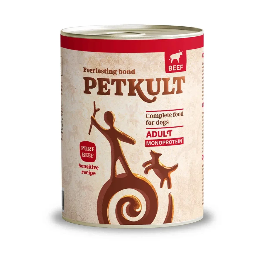 PETKULT Monoprotein Sensitive, яловичина та коричневий рис, консерви з одним білком, беззерновий вологий корм для собак, 800г: ціни та характеристики