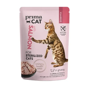PRIMA CAT Classic Sterilised, лосось, пакетик беззернового вологого корму для стерилізованих котів, (в соусі), бакс, 85г х 28шт