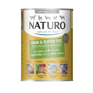 NATURO Grain Free, XS-L, Курка та овочі, консерви беззернові вологі для собак, (в соусі), 390г