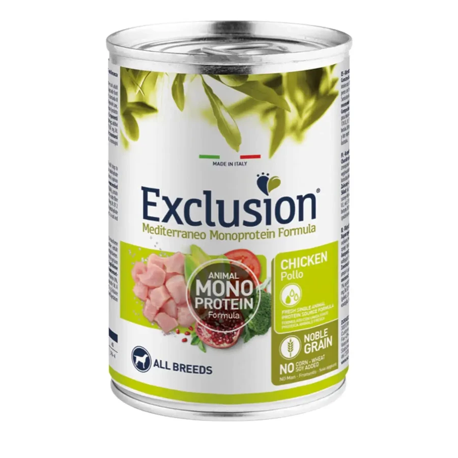 EXCLUSION Mediterraneo Mediterraneo Monoprotein Formula, XS-XL, Курка, консерви однопротеїнові вологі корми для собак, (паштет), 400г: ціни та характеристики