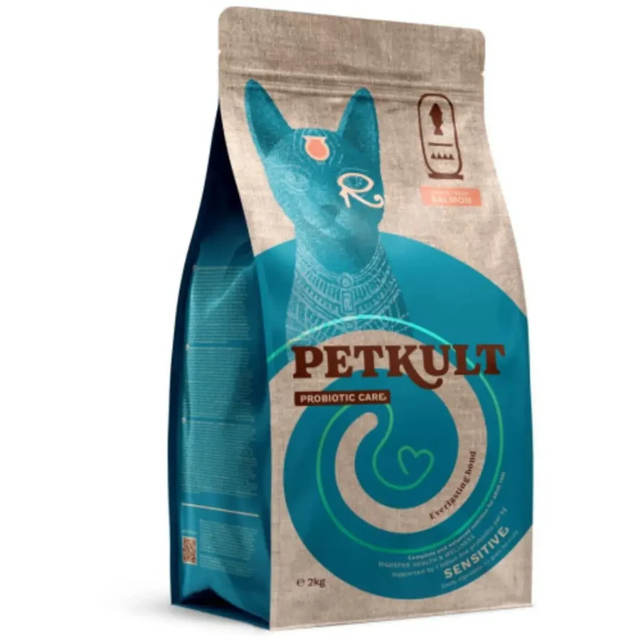 PETKULT Probiotic Care Sensitive, лосось та індичка, беззерновий сухий корм для котів, травна система, 2 кг: ціни та характеристики