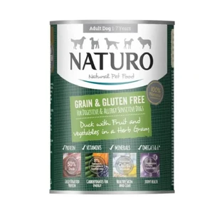 NATURO Grain Free, XS-L, Утка и Овощи, консервированный беззерновой влажный корм для собак, (в соусе), 390г