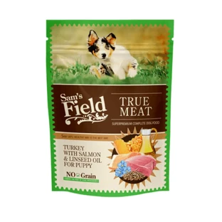 SAM'S FIELD Puppy, XS-XL, індичка та лосось, беззерновий вологий корм у пакетиках для собак молодого віку, (в аспіді), 260г