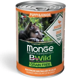 MONGE BWild Adult Mini, XS-S, Утка и Тыква, консервированный беззерновой влажный корм для собак, (в соусе), 400г