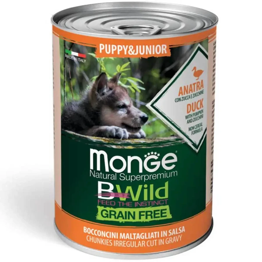 MONGE BWild Adult Mini, XS-S, Утка и Тыква, консервированный беззерновой влажный корм для собак, (в соусе), 400г: цены и характеристики