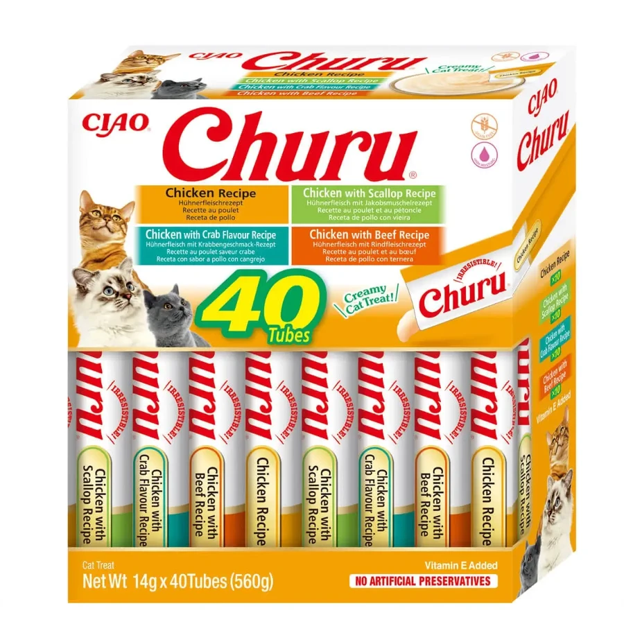 INABA Churu Creamy Varieties, куряче м'ясо, беззернові ласощі для котів, (пюре), 560г: ціни та характеристики