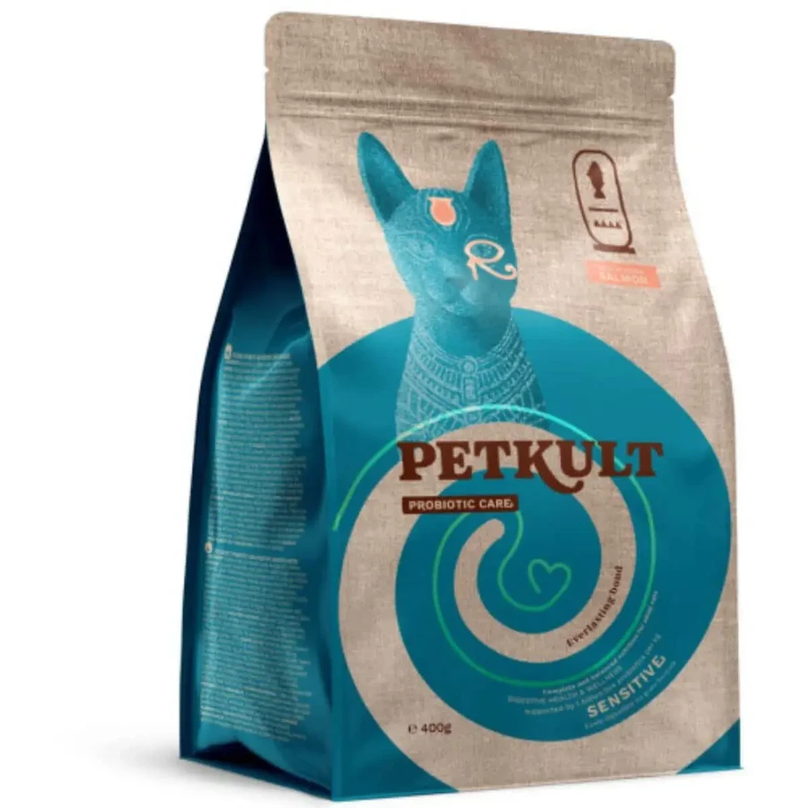 PETKULT Probiotic Care Sensitive, лосось та індичка, беззерновий сухий корм для котів, травна система, 400г: ціни та характеристики