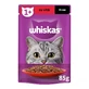 WHISKAS, Яловичина, вологий корм для котів у пакетиках, (в соусі), 85г