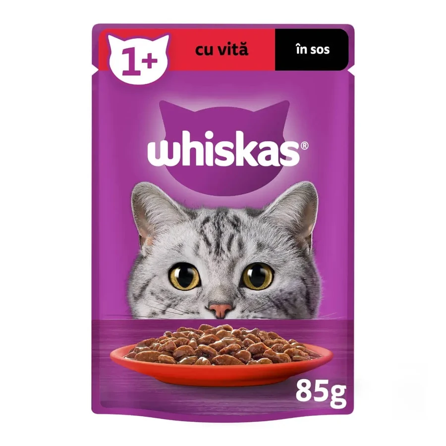 WHISKAS, Яловичина, вологий корм для котів у пакетиках, (в соусі), 85г: ціни та характеристики