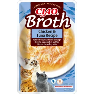 INABA Ciao Broth, курячий бульйон з тунцем, пакетик беззернового вологого корму для котів, (в супі), 40г