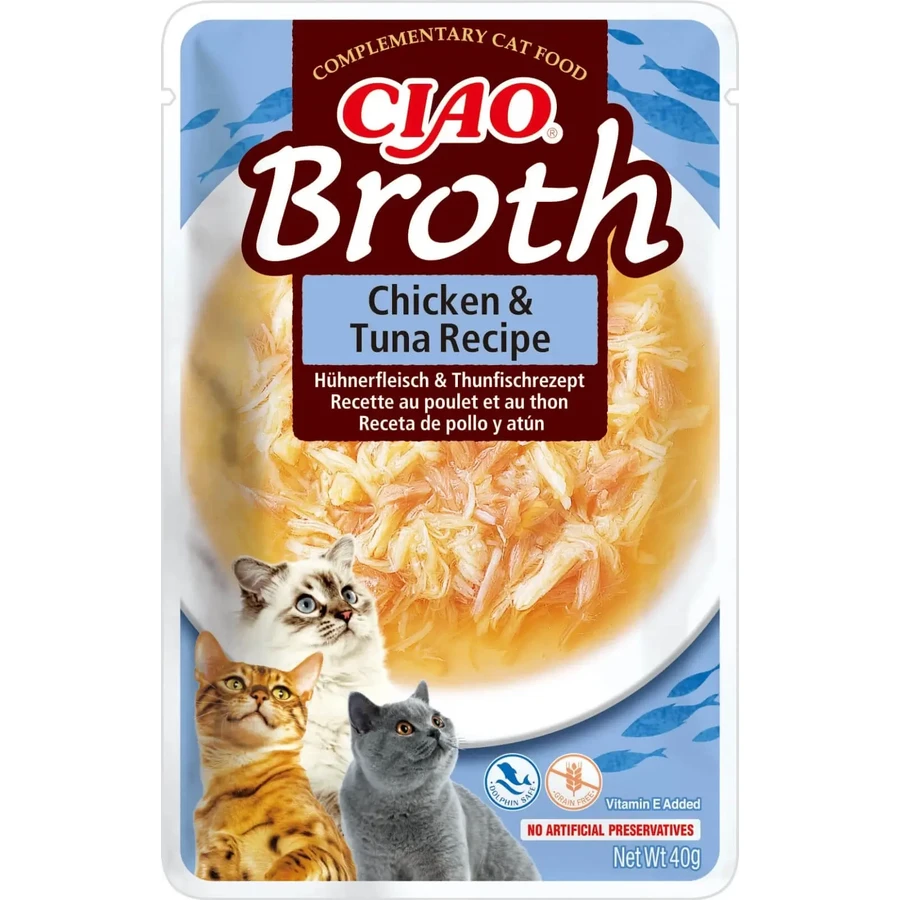 INABA Ciao Broth, курячий бульйон з тунцем, пакетик беззернового вологого корму для котів, (в супі), 40г: ціни та характеристики