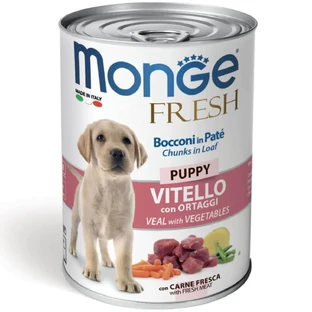 MONGE Fresh Puppy&Junior, XS-XL, Телятина с овощами, консервированный влажный корм для собак младших пород, (в собственном соку), 400 г