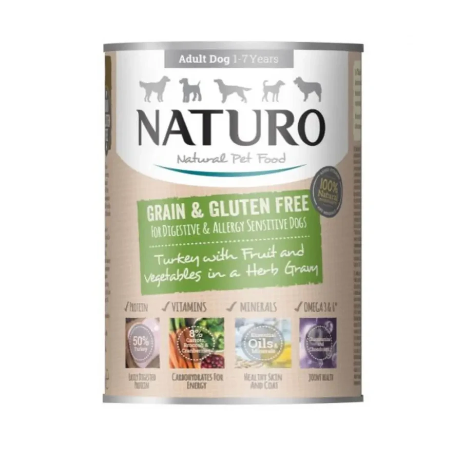 NATURO Grain Free, XS-L, Индейка и Овощи, консервированный беззерновой влажный корм для собак, (в подливе), 390г: цены и характеристики