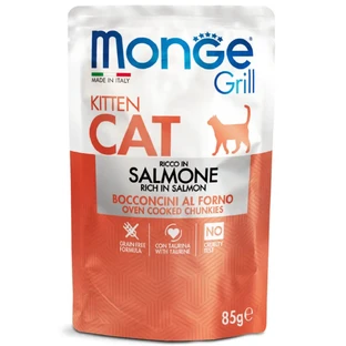MONGE Grill Kitten, Salmon, саше беззерновой влажный корм для кошек младших возрастов, (в аспираторе), 85 г