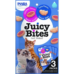INABA Churu Juicy Juicy Bites, тунець і курка, беззернові ласощі для котів, напівсолодкі, 33,9 г