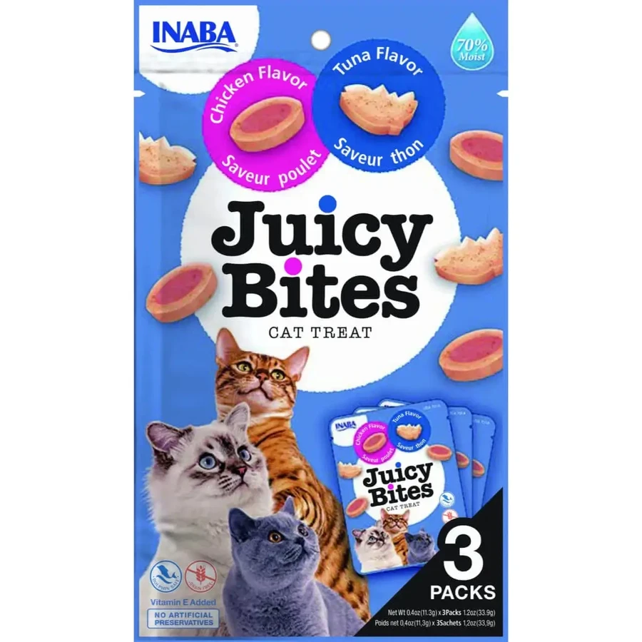 INABA Churu Juicy Juicy Bites, тунець і курка, беззернові ласощі для котів, напівсолодкі, 33,9 г: ціни та характеристики