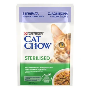 PURINA Cat Chow Sterilised, ягненок и зеленые бобы, саше влажный корм для стерилизованных кошек, (в соусе), 85 г